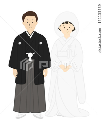 新娘和新郎，婚禮，新娘，婚禮，穿著白色婚禮和服的男士，男女 131135589
