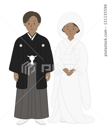 Bride and groom, wedding ceremony, bridal, wedding, men wearing white wedding kimono, men and women 131135599
