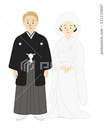 新娘和新郎，婚禮，新娘，婚禮，穿著白色婚禮和服的男士，男女 131135607