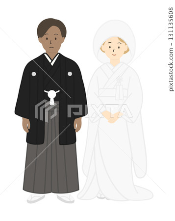 新娘和新郎，婚禮，新娘，婚禮，穿著白色婚禮和服的男士，男女 131135608