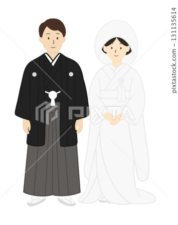 新娘和新郎，婚禮，新娘，婚禮，穿著白色婚禮和服的男士，男女 131135614