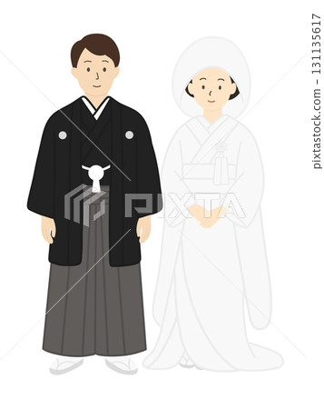Bride and groom, wedding ceremony, bridal, wedding, men wearing white wedding kimono, men and women Bride and groom, wedding ceremony, bridal, wedding, men wearing white wedding kimono, men and women 131135617