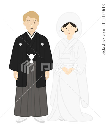 Bride and groom, wedding ceremony, bridal, wedding, men wearing white wedding kimono, men and women 131135618