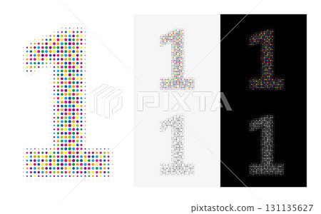 Colorful dot number 1, eye-catching image tag on white background Colorful dot number 1, eye-catching image tag on white background 131135627