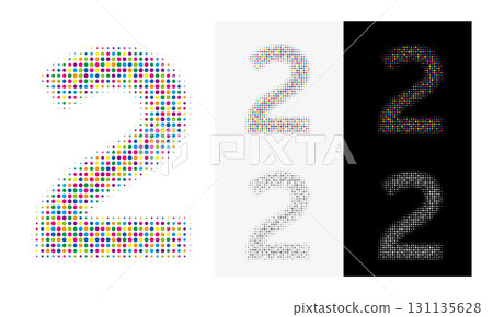 Colorful dot number 2, eye-catching image, tag on white background 131135628