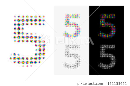 彩色圓點數字 5，引人注目的圖像，白色背景上的標籤 131135631