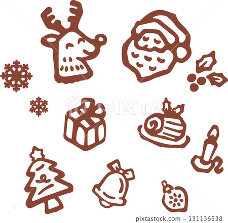 Christmas hand-drawn icon set. Line art illustrations of Santa, reindeer, presents, etc. Holiday, winter Christmas hand-drawn icon set. Line art illustrations of Santa, reindeer, presents, etc. Holiday, winter 131136538