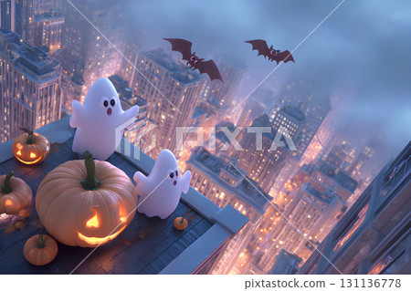 城市裡的萬聖節。皮克斯風格的3D 131136778