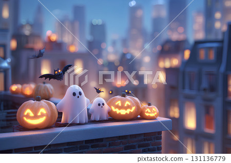 城市裡的萬聖節。皮克斯風格的3D 城市裡的萬聖節。皮克斯風格的3D 131136779