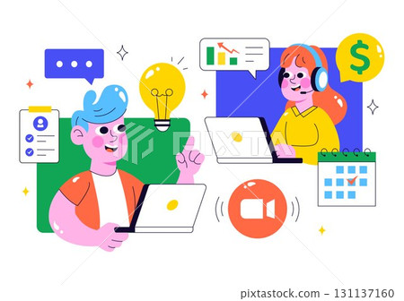 Remote Job Interview via Video Call Illustration Featuring HR and Candidate Communication for Recruitment and Hiring in Remote Work in a Background 131137160
