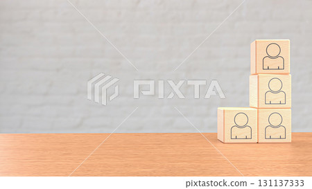 The Icon man on wood cube for Human Resources or Business concept 3d Rendering. 131137333