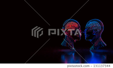 The Bust and Brain for sci or Technology concept 3d Rendering. 131137344