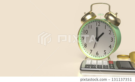 The Clock and calculator for Saving or Earn concept 3d Rendering. The Clock and calculator for Saving or Earn concept 3d Rendering. 131137351