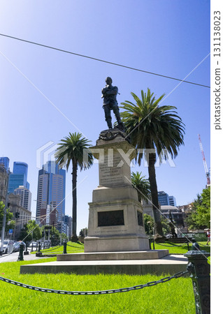 Melbourne, Australia - December 29,2023 : General Gordon Statue with blue sky in Melbourne, Australia on December 29,2023. Melbourne, Australia - December 29,2023 : General Gordon Statue with blue sky in Melbourne, Australia on December 29,2023. 131138023