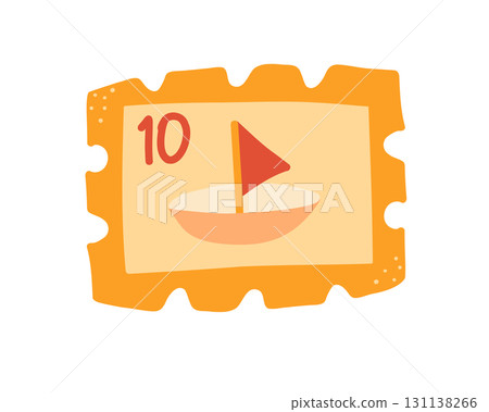 Stamp icon illustration. Mark with boat, hand drawn vector illustration. Isolated element for stickers, scrapbooking, and patterns. Stamp icon illustration. Mark with boat, hand drawn vector illustration. Isolated element for stickers, scrapbooking, and patterns. 131138266