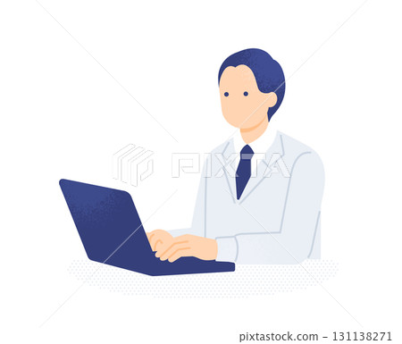 Illustration of a male office staff member typing on a PC at a construction company's sales office 131138271