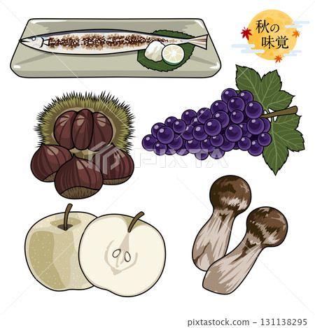 秋季風味插圖集（秋刀魚、栗子、葡萄、梨子、松茸）主線 131138295