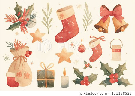 A cute design material set featuring Christmas stockings and stars A cute design material set featuring Christmas stockings and stars 131138525