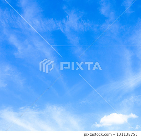 Blue sky, clouds and contrails 131138753