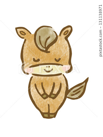 Hand-drawn illustration of a cute bowing horse for New Year's cards Hand-drawn illustration of a cute bowing horse for New Year's cards 131138971