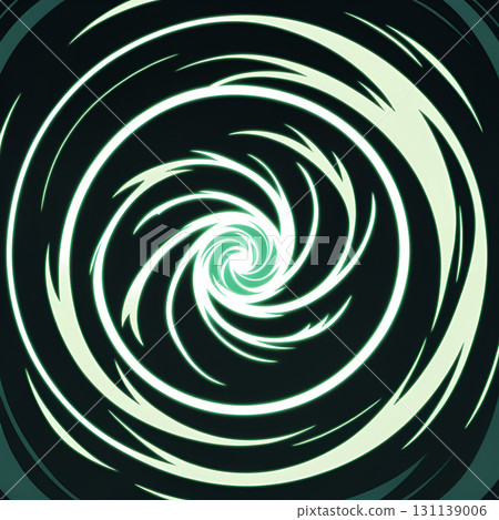 Abstract swirling light tunnel with green glowing effect on dark background 131139006