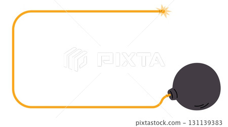 Frame made from burning wick. Smoldering cord of black round bomb. TNT detonator. Grenade gunpowder explosive detonation. Boom timer. Mine warning. Deadline countdown. Vector background 131139383