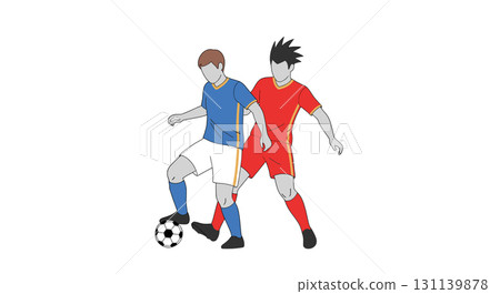 Two Soccer Players Intensely Compete for Ball Two Soccer Players Intensely Compete for Ball 131139878