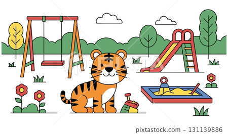 Cute Tiger at the Playground Enjoying a Sunny Day Cute Tiger at the Playground Enjoying a Sunny Day 131139886
