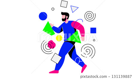 Abstract Man Walking Amidst Geometric Shapes Abstract Man Walking Amidst Geometric Shapes 131139887