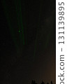 Green laser beams slice through starry night sky panorama 131139895