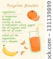 Tangerine smoothie recipe. Tangerine, banana. Vector illustration of a healthy drink. 131139899