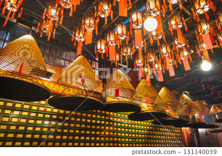 Hong Kong Man Mo Temple - Spiral incense sticks for prayers 131140039