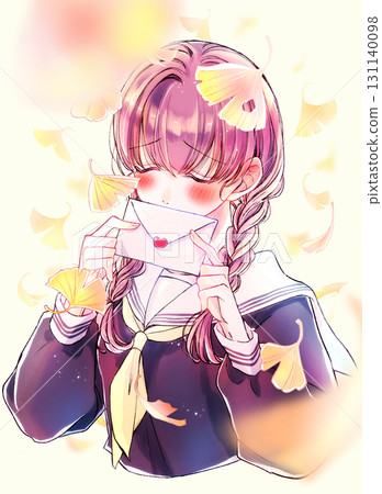 Sailor uniform tri-braided female student blushing ginkgo Sailor uniform tri-braided female student blushing ginkgo 131140098