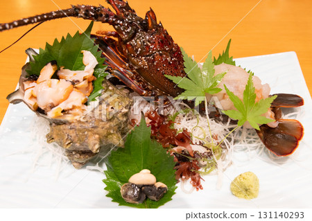 Delicious spiny lobster and turban shell sashimi Delicious spiny lobster and turban shell sashimi 131140293
