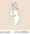 Continuous line drawing of a girl in a wedding dress and vail. Silhouette of the bride. Minimalist black linear sketch isolated on white background. Hand drawn vector illustration. 131140661