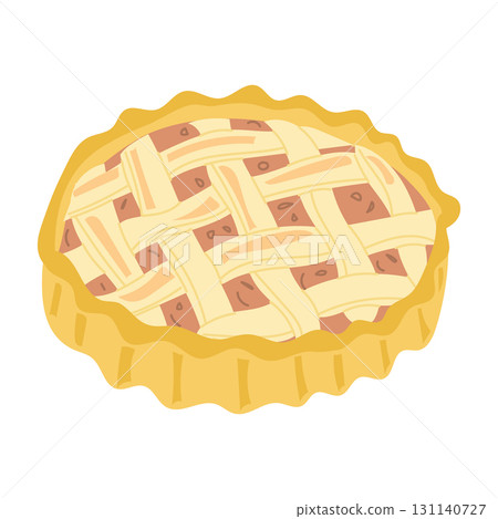 Classic apple pie with lattice crust in soft hand drawn vector style 131140727