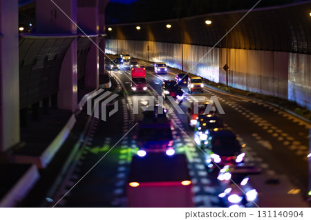 Miniature-style traffic jam under the Metropolitan Expressway Route 5 Ikebukuro Line overpass at night Miniature-style traffic jam under the Metropolitan Expressway Route 5 Ikebukuro Line overpass at night 131140904