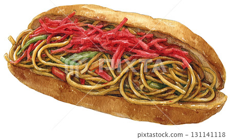 炒麵麵包佐醃薑，經典配菜麵包插圖，PNG剪貼畫 131141118