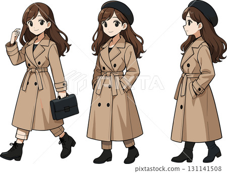 身穿秋裝、穿著外套的女子插圖 身穿秋裝、穿著外套的女子插圖 131141508