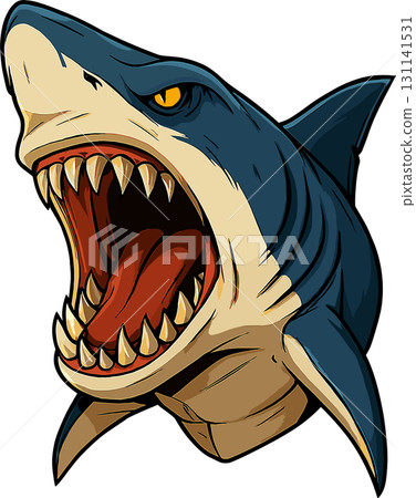 Illustration of a shark's face with its mouth wide open Illustration of a shark's face with its mouth wide open 131141531