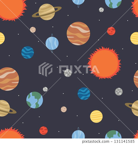SOLAR SYSTEM seamless pattern background cute simple clean flat illustration vector decorative wallpaper universe outer space theme kiddy backdrop repeated tile SOLAR SYSTEM seamless pattern background cute simple clean flat illustration vector decorative wallpaper universe outer space theme kiddy backdrop repeated tile 131141585