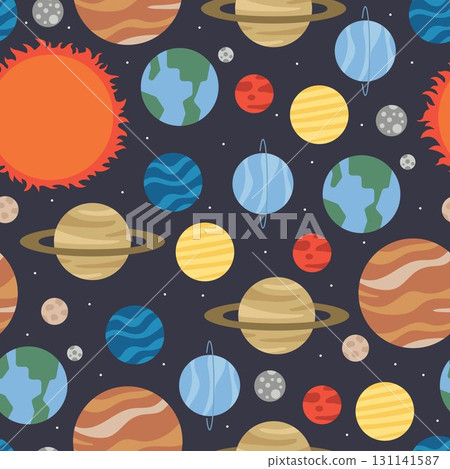 SOLAR SYSTEM seamless pattern background cute simple clean flat illustration vector decorative wallpaper universe outer space theme kiddy backdrop repeated tile SOLAR SYSTEM seamless pattern background cute simple clean flat illustration vector decorative wallpaper universe outer space theme kiddy backdrop repeated tile 131141587