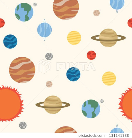 SOLAR SYSTEM seamless pattern background cute simple clean flat illustration vector decorative wallpaper universe outer space theme kiddy backdrop repeated tile SOLAR SYSTEM seamless pattern background cute simple clean flat illustration vector decorative wallpaper universe outer space theme kiddy backdrop repeated tile 131141588