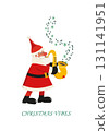 Christmas Vibes cute minimal design hand drawn vector icon. Funny Santa playing Christmas melody on sax cartoon design element illustration. Winter holidays season live music concert event background 131141951