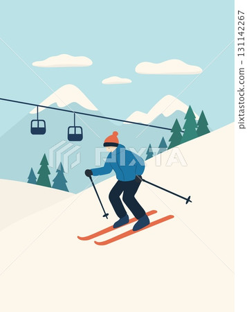 People skiing on snowy mountains, slopes, ski resorts, winter sports competitions 131142267