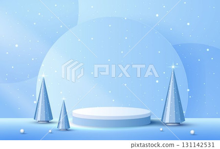 Podium shape for show cosmetic product display for christmas day or new years. Stand product showcase on blue background with lighting christmas. vector design. Podium shape for show cosmetic product display for christmas day or new years. Stand product showcase on blue background with lighting christmas. vector design. 131142531