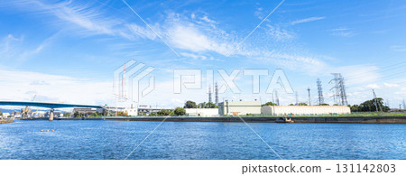Blue sky and industrial area view from Himeji Port, Hyogo Prefecture Blue sky and industrial area view from Himeji Port, Hyogo Prefecture 131142803