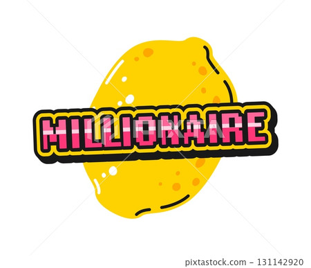 Millionaire casino gamble Y2K groovy sticker or hippie tag. Vegas luck 60s vector sticker, gambling jackpot Y2K patch. Poker fortune tag with lemon fruit and millionaire pink typography text Millionaire casino gamble Y2K groovy sticker or hippie tag. Vegas luck 60s vector sticker, gambling jackpot Y2K patch. Poker fortune tag with lemon fruit and millionaire pink typography text 131142920
