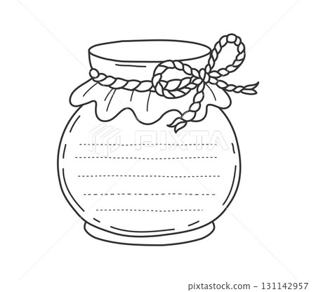 Jam glass jar or bottle kids memo note frame. Schedule linear vector frame, planner checklist template. Kid memo note outline coloring page or scrapbook diary with glass bottle with fabric cover Jam glass jar or bottle kids memo note frame. Schedule linear vector frame, planner checklist template. Kid memo note outline coloring page or scrapbook diary with glass bottle with fabric cover 131142957