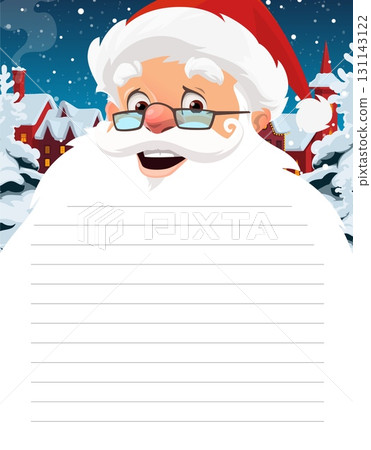 Santa beard as Christmas wish list letter, vector Merry Xmas winter holiday. Cartoon Santa face with happy smile, white beard and red hat blank template for kids Christmas gift wish list letter Santa beard as Christmas wish list letter, vector Merry Xmas winter holiday. Cartoon Santa face with happy smile, white beard and red hat blank template for kids Christmas gift wish list letter 131143122